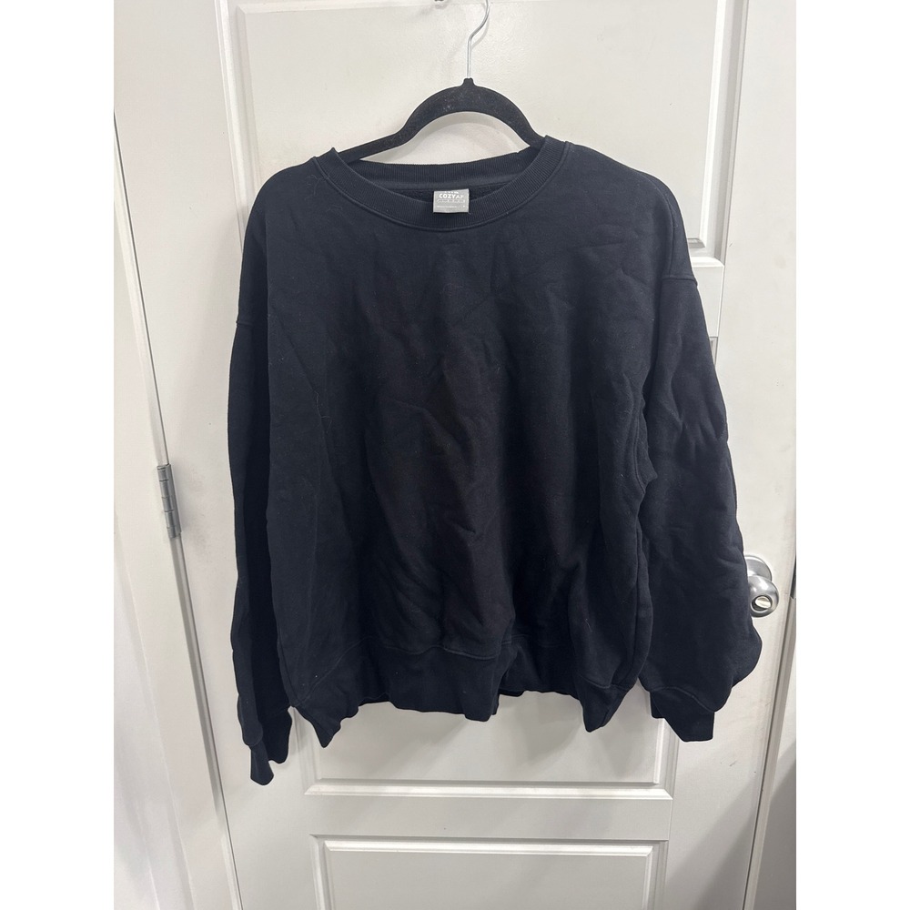 Aritzia Tna CozyAF Fleece Perfect Crew Sweatshirt Black Size 2 Pullover oversize